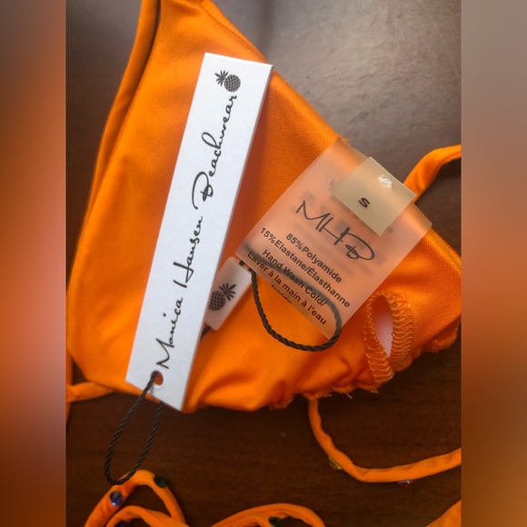NWT Monica Hansen Stardust Triangle Bikini Top Wraparound Straps Orange Rainbow - Picture 5 of 5